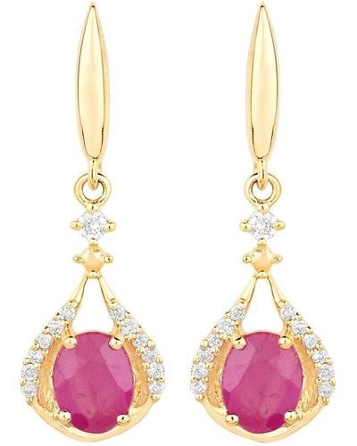 Diana M. Jewels Fine Jewellery 14k 0.70 Ct. Tw. Diamond & Ruby Dangle Earrings - Pink