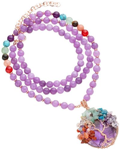 Eye Candy LA Agate Tree Of Life Pendant Necklace - Purple