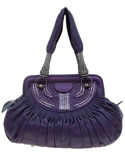 Dior Pleated Leather Plisse Satchel (Authentic Pre-Owned) - Purple