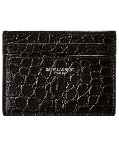 Saint Laurent Croc-embossed Leather Card Case - Black