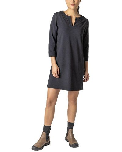 Lilla P 3/4-sleeve Split Neck Dress - Black