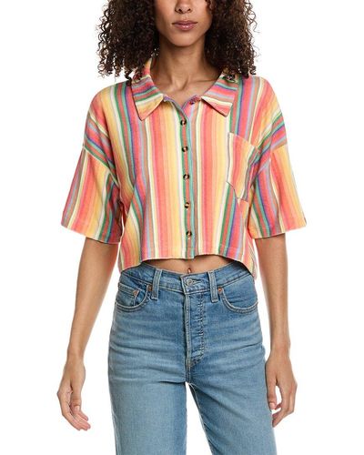 Chaser Brand Terry Button-down Crop Top - Blue