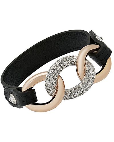Swarovski Crystal Bound Leather Plated Bracelet With Interchangeable Strap - Black