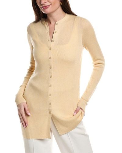 Lafayette 148 New York Ribbed Button Front Silk-blend Sweater - Natural