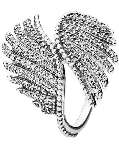 PANDORA Silver Cz Majestic Feathers Ring - Gray