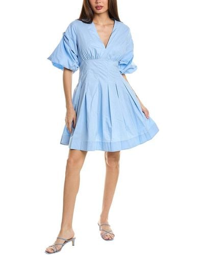 Beulah London Puff Sleeve A-line Dress - Blue