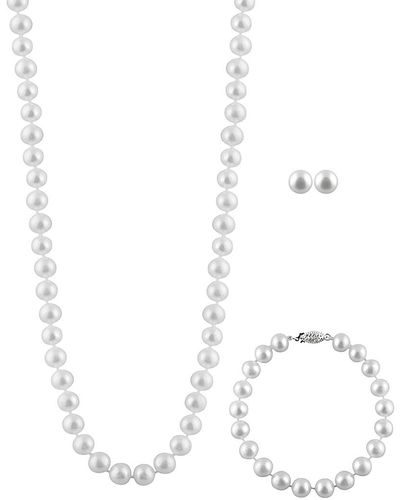 Splendid Silver 7-7.5mm Freshwater Pearl Bracelet, Earrings, & Necklace Set - White
