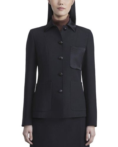 Lafayette 148 New York Patch-pocket Tailored Chore Wool & Silk-blend Jacket - Black