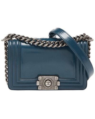 Chanel Patent Leather Small Boy Bag (Authentic Pre-Owned) - Blue