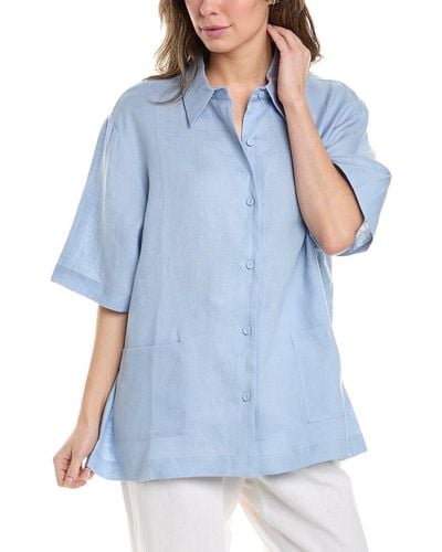 Cynthia Rowley Isola Linen Camp Shirt - Blue