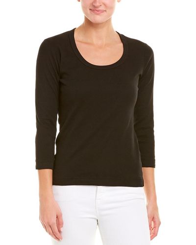 Three Dots Scoop Neck Top - Black