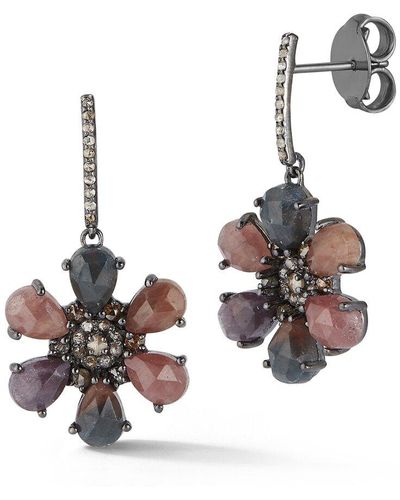 Banji Jewelry Silver 10.83 Ct. Tw. Diamond & Sapphire Flower Earrings - Metallic