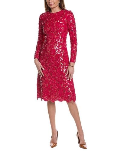 Michael Kors Sequin Lace Silk-lined Midi Dress - Red