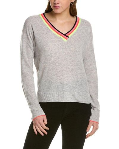 Lisa Todd Neon V-neck Wool & Cashmere-blend Sweater - Gray