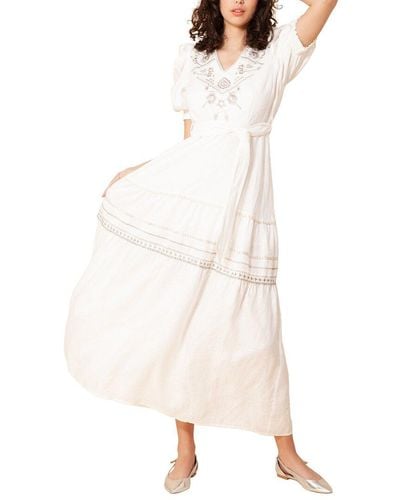 Hale Bob Puff Sleeve Linen-Blend Maxi Dress - White