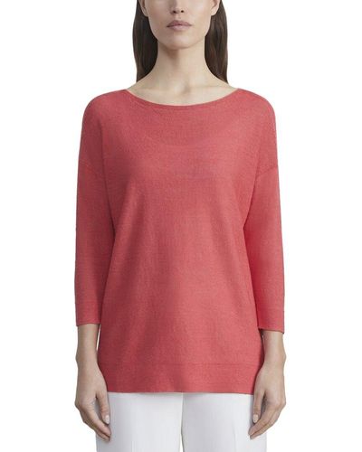 Lafayette 148 New York Ombre Bateau Neck Linen-blend Pullover - Red