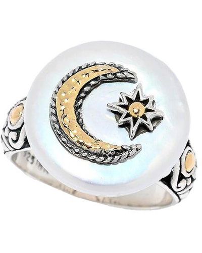 Samuel B. 18k & Silver Pearl Moon & Star Motif Ring - White