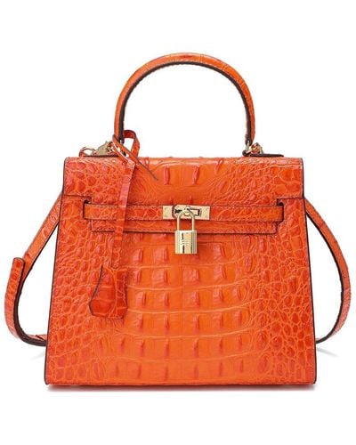 Tiffany & Fred Paris Alligator-embossed Leather Shoulder Bag - Orange