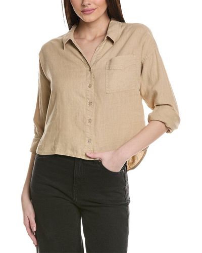 Michael Stars Gracie Crop Button-down Linen Shirt - Natural