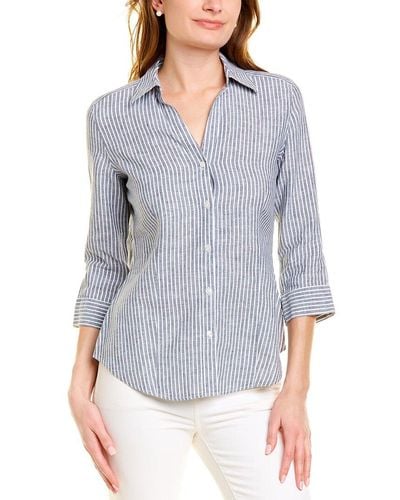 Brooks Brothers Striped Linen Blouse - Blue