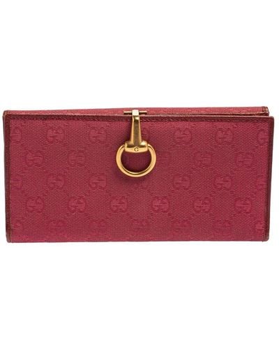 Gucci Canvas & Leather Horsebit Clasp Continental Wallet (Authentic Pre- Owned) - Red