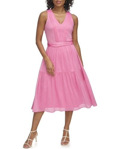 DKNY Tiered V-Neck Dress - Pink