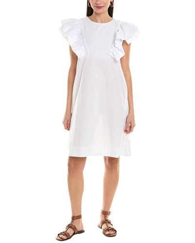 Alpha Studio Ruffle Sleeve Shift Dress - White