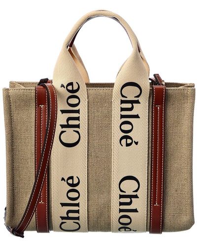 Chloé Woody Small Canvas & Leather Tote - Brown