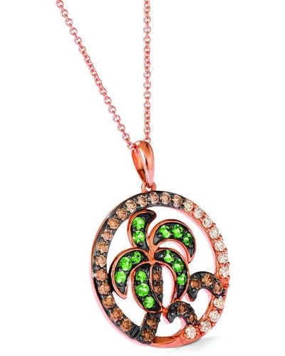 Le Vian 14k Rose Gold 0.95 Ct. Tw. Diamond & Tsavorite Pendant Necklace - Metallic