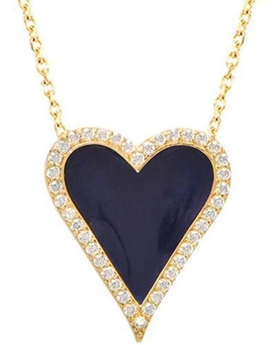 Gabi Rielle 22k Gold Over Silver Cz & Enamel Heart Necklace - Blue