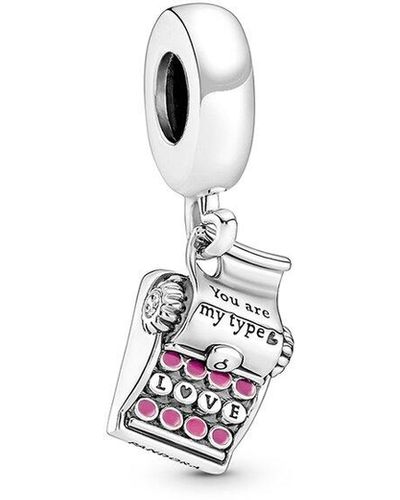 PANDORA Moments Silver Cz Typewriter Dangle Charm - White