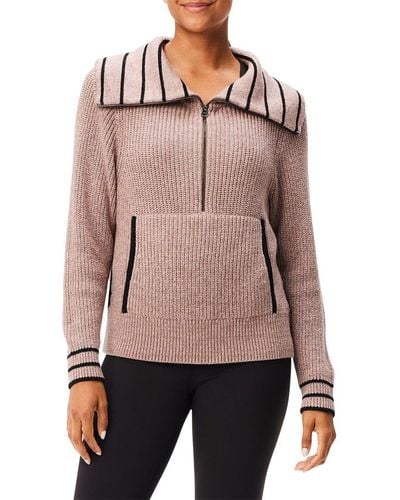 NIC+ZOE Nic+zoe Stripe Detail Zip Front Sweater - Pink