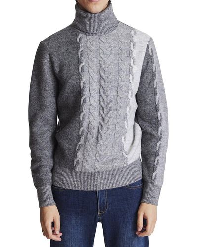 Paisley & Gray Tricolor Cable Wool-blend Turtleneck Jumper - Grey