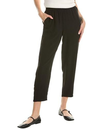 Eileen Fisher Petite High Waisted Silk Tap Ankle Pant - Black