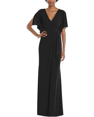 Dessy Collection Faux Wrap Split Sleeve Maxi Dress - Black