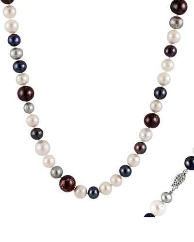 Splendid Rhodium Plated Silver 6-9mm Freshwater Pearl Necklace - Natural