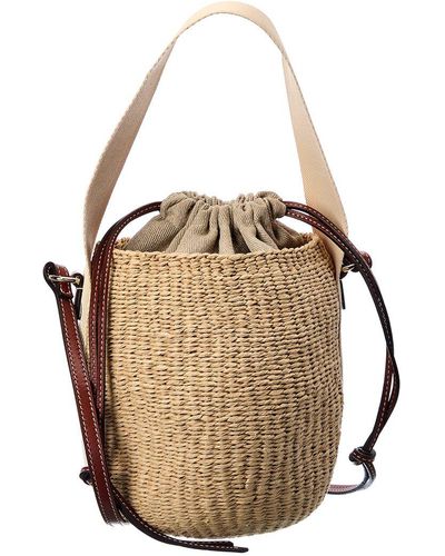 Chloé Woody Small Raffia & Leather Bucket Bag - Natural
