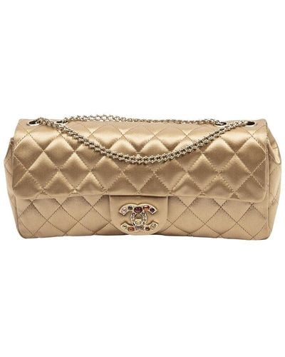 Chanel Limited Edition Quilted Satin East West Single Flap Bag (Authentic Pre-Owned) - Natural