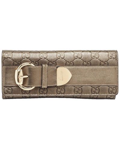 Gucci Metallic Ssima Leather Buckle Continental Wallet (Authentic Pre-Owned) - Grey