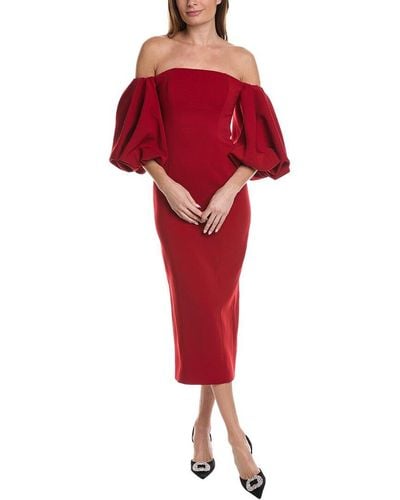 Toccin Puff Sleeve Midi Dress - Red