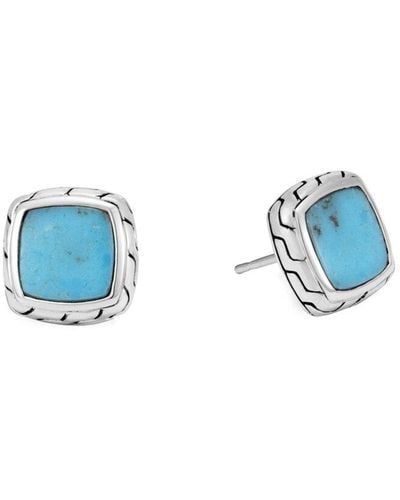 John Hardy Classic Chain Silver Turquoise Studs - Blue