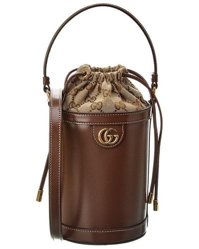 Gucci Ophidia Mini Leather Bucket Bag - Brown