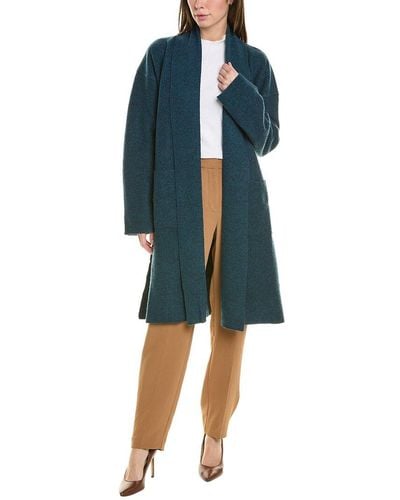 Eileen Fisher High Collar Wool Coat - Blue