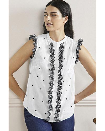 Boden Sleeveless Embroidered Shirt - White