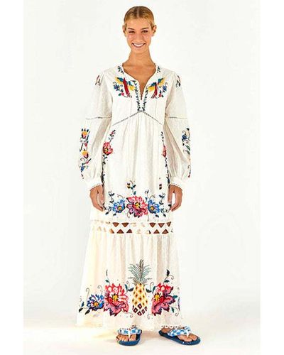 FARM Rio Macaw Cross Stitch Embroidered Mini Dress - White