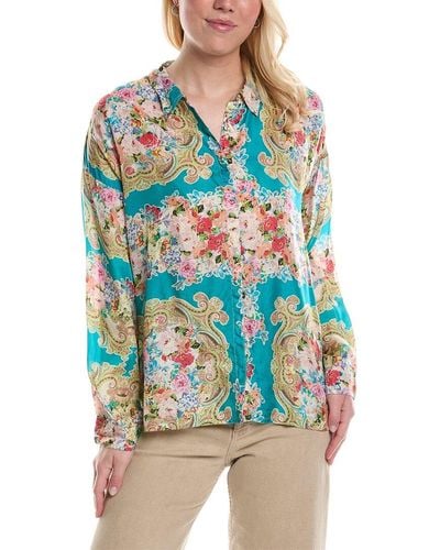 Johnny Was Rivoray Arie Button Up Silk Top - Blue