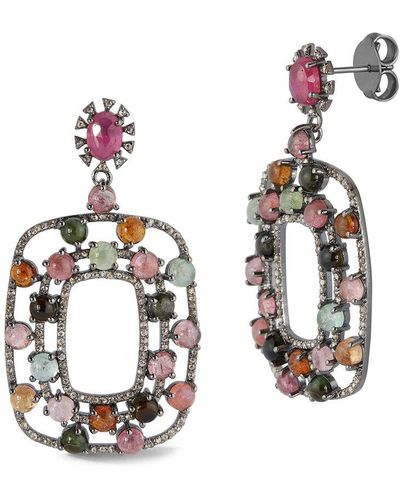Banji Jewelry Silver 1.85 Ct. Tw. Diamond & Gemstone Drop Statement Earrings - Metallic