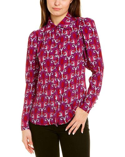 Nicole Miller Wallpaper Print Silk-blend Boyfriend Blouse - Red