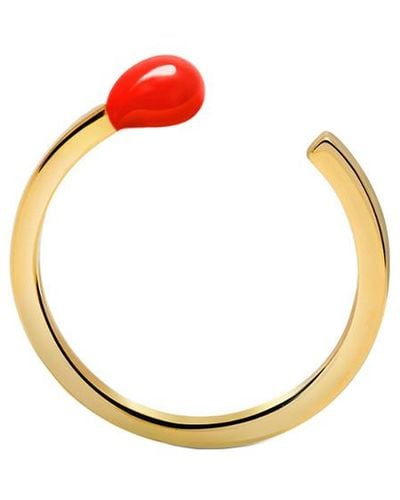 Gabi Rielle Gold Over Silver Red French Enamel Match Stick Ring - Metallic
