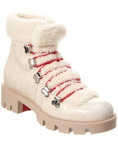 Christian Louboutin Edelvizir Croc-Embossed Leather & Shearling Bootie - Pink